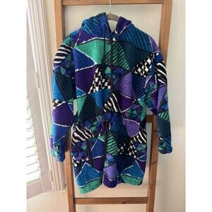 Vintage 80s Snuggler by Kaelin Hot Blue Geo/Aztec Print Fleece Ski Jacket Small